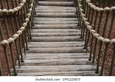 Close Up Of A Wooden Rope Bridge
