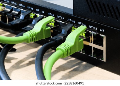 Close up of working networking hardware. - Shutterstock ID 2258160491