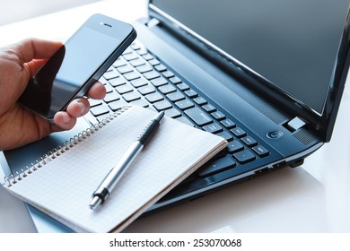 Close up of workplace in office