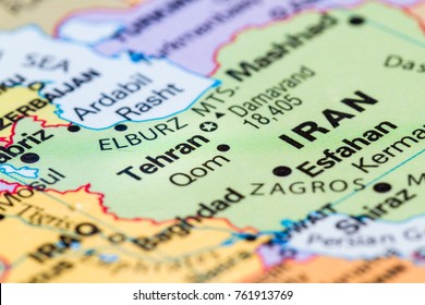 Close Up Of A World Map With Tehran Iran In Focus