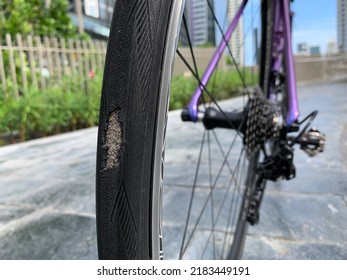 Close Up Of Worn Out Bicycle Tyre	