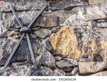 Close Up Of Wrought-iron Anchor Plate On The Stone Basement Of Old Oil Mill