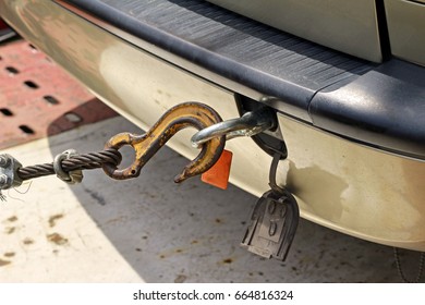 Close Up Of Yellow Metal Hook For Car Towing