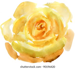 Close Up Of A Yellow Rose. Watercolor