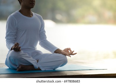 Close Yoga Man Sitting Meditation After Stock Photo 697808683 