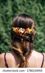 Close Up Of Young Bride With Blonde Hair Beautiful Hairstyle And Beautiful Natural Flower Crown 