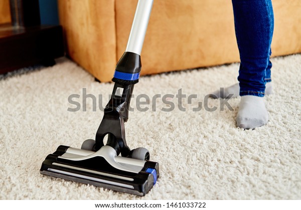 Close Young Woman Jeans Cleaning Carpet Stock Photo Edit Now