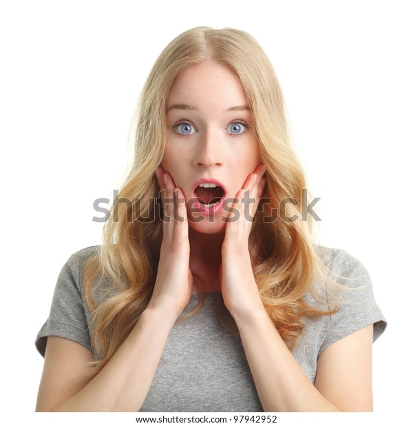 Close Young Woman Looking Excited Against Stock Photo (Edit Now) 97942952