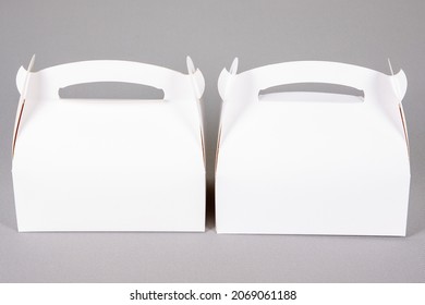 Closed 2 Blank Mockup Cardboard Two White Mock Up Pastry Box Transport Cakes Isolated On Grey Background