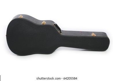 Closed Acoustic Guitar Case Isolated Against White Background