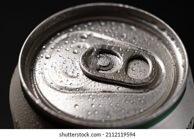 Closed Aluminum Can Of Drink. Close-up. Alcoholic And Non-alcoholic Drinks. Bar.