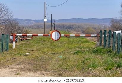 Closed Barrier Boom Down No Way Sign Rural Road