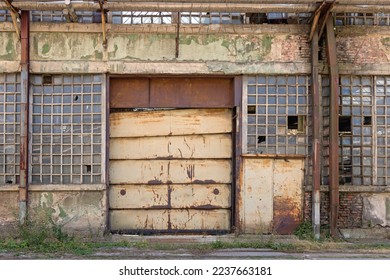 Closed Big Door at Old Factory Industrial Building