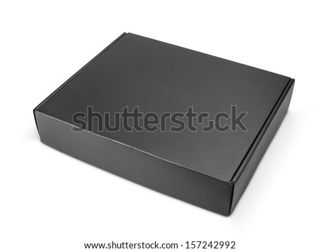 Closed blank black carton box isolated on white with clipping path