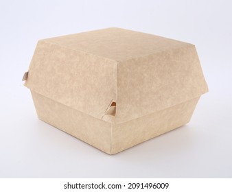 Closed Blank Disposable Paper Burger Box Isolated On White