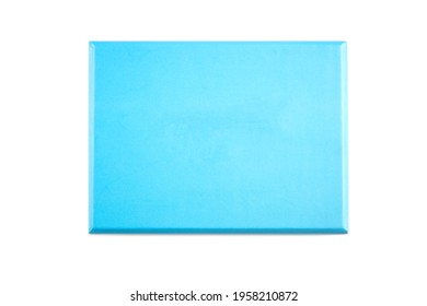 A Closed Blue Paper Cardboard Box On A White Background.