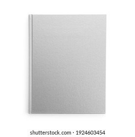 Closed Book With Grey Hard Cover Isolated On White, Top View