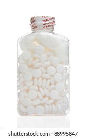 Closed Bottle Of White Aspirin Isolated On A White Background