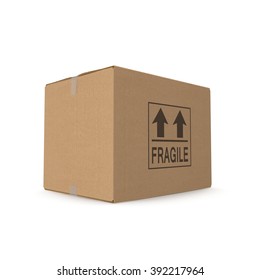 Closed cardboard box taped up and isolated on a white. - Shutterstock ID 392217964
