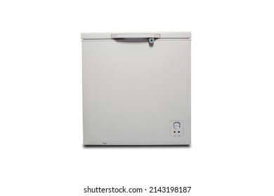 Closed chest freezer isolated on white background