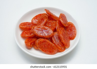 Closed Up Chinese Sausage Sliced