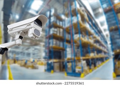 closed circuit camera Multi-angle CCTV system against the background of a modern warehouse complex. The concept of protection of goods