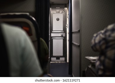 Closed Cockpit Door On An Airplane.