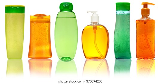 Closed Cosmetic Or Hygiene Plastic Bottle Of Gel, Liquid Soap, Lotion, Cream, Shampoo. Isolated On White Background.