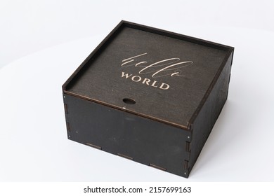 Closed Dark Wooden Box On A White Background Top View