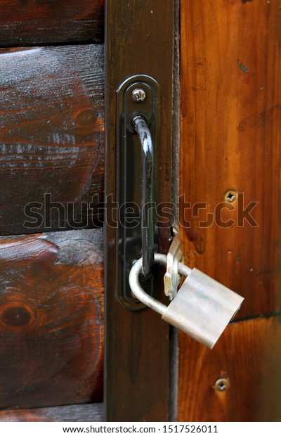 Closed Dark Wooden Garage Doors Locked Stock Photo Edit Now