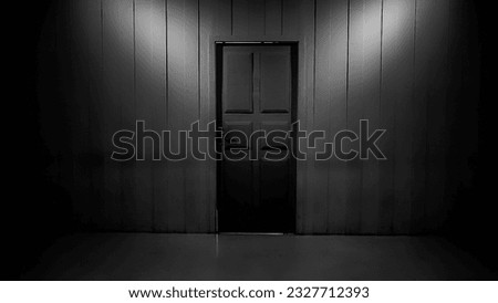 closed door in a dark room. the light shone on the door