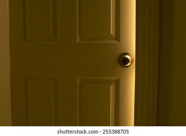 Closed Door With Light Fall Of.