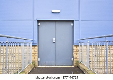 Closed Double Door In An Industrial Building