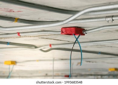 Closed Up Electtrical Conduit Installation With Cable Pulling