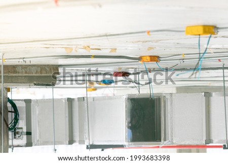 Closed up electtrical conduit installation with cable pulling Stock photo © 