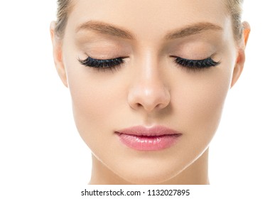 Closed Eyes Woman With Beautiful Big Lashes Blonde With Healthy Skin