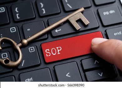 Closed Up Finger On Keyboard With Word SOP (Standard Operating Procedures)