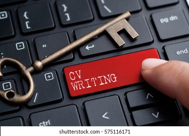 Closed Up Finger On Keyboard With Word CV WRITING