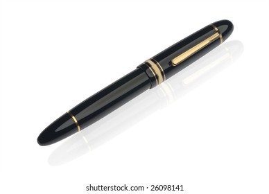 Closed fountain pen on white with clipping path