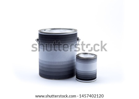 a closed gallon can of paint and a quart or liter can of paint  isolated on white