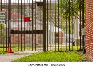 Closed Gate At An Elementary School In Florida.