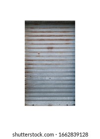 Closed Gray Rusty Warehouse Door Isolated On White, Flat Background Photo Texture