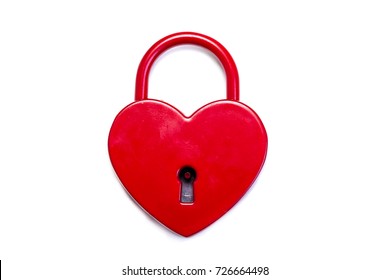 Closed heart shaped padlock isolated on white