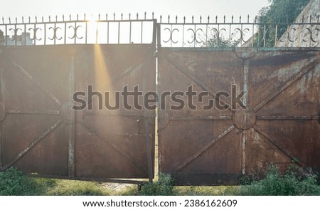 Closed iron gate stock photo