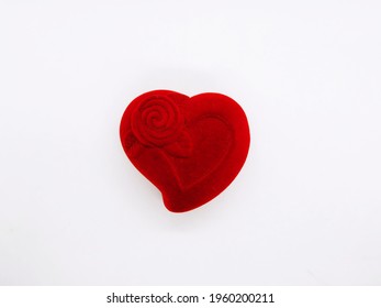 Closed Jewelry Box Red Velvet Heart Shaped Ring Earings Box Top View