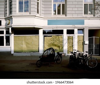 Closed And Locked Record Shop, Closed Store Front During Sunlight.