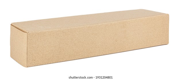 Closed Long Rectangle Brown Cardboard Box Isolated On A White Background