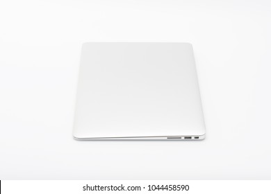Closed  Modern, New Laptop On White Background, Top Side View