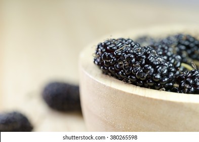 Closed Up Mulberries In The Bowl On The Table