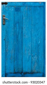closed old blue wooden door isolated on white background